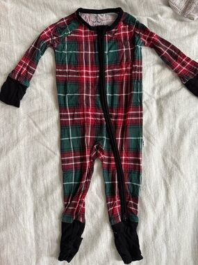 Little Sleepies Red & Green Plaid Footed One-Piece Pajamas